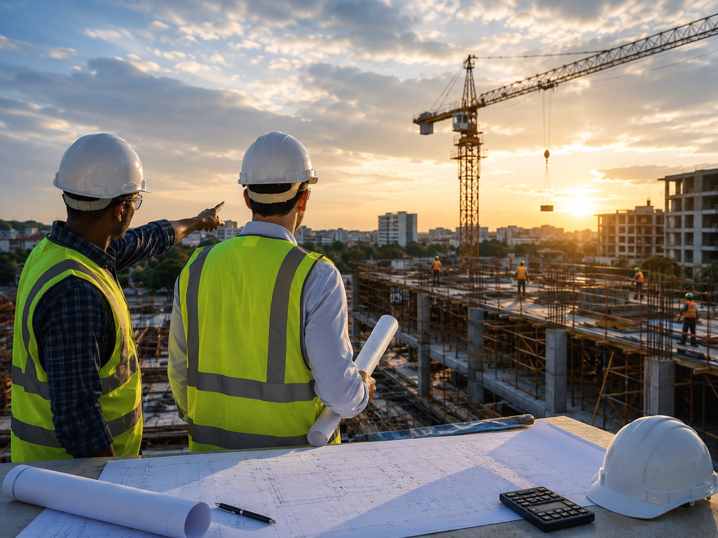 Construction professionals reviewing a project site